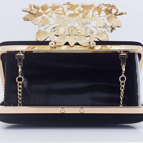 Womens Evening Bag with Flower Closure Rhinestone Crystal Clutch Purse for Weddi - Picture 7 of 8